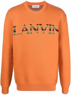 LANVIN intarsia-knit logo long-sleeve jumper - Orange