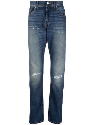 Armani Exchange mid-rise distressed straight leg jeans - Blue
