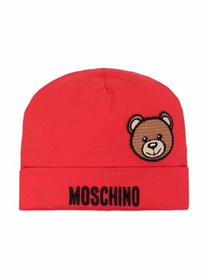 Moschino Kids teddy bear-patch beanie - Red