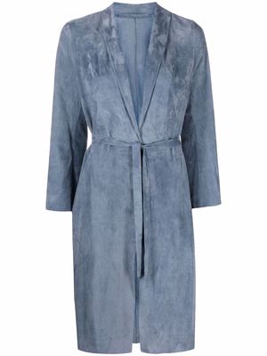 Salvatore Santoro belted suede coat - Blue
