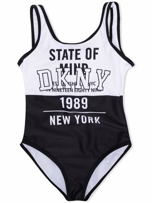 Dkny Kids logo-print two-tone swimsuit - Black