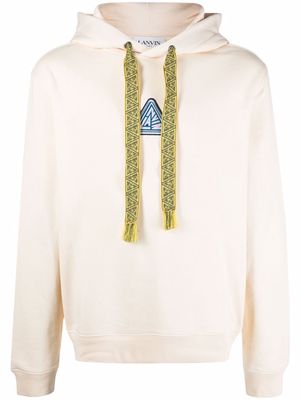 LANVIN fringed drawstring logo hoodie - Neutrals