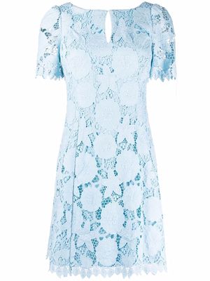 Marchesa Notte short-sleeve floral lace dress - Blue