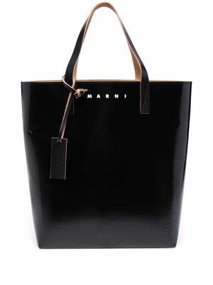 Marni logo-print leather tote bag - Neutrals