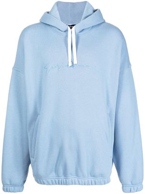Giorgio Armani embroidered logo hoodie - Blue