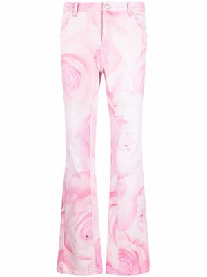 Blumarine rose-print slim-cut trousers - Pink