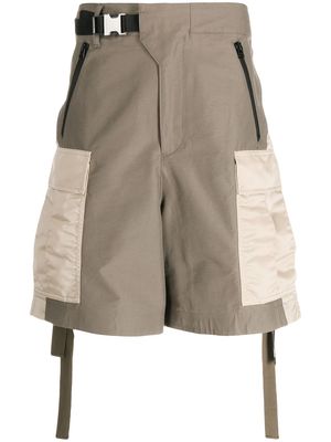 sacai belted cotton-blend cargo shorts - Brown