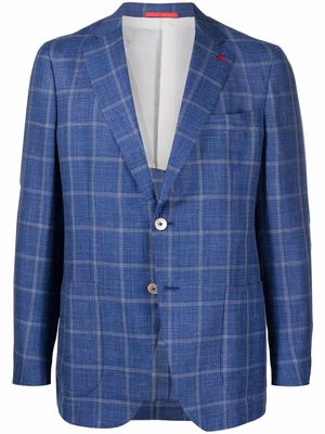 Isaia check-pattern single-breasted blazer - Blue