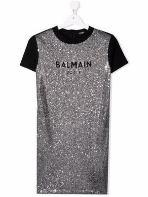 Balmain Kids TEEN sequin-embellished logo T-shirt dress - Black