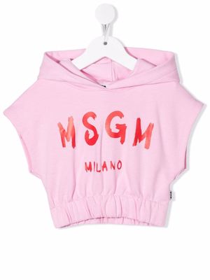 MSGM Kids logo-print short-sleeve hoodie - Pink