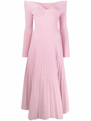 Maria Lucia Hohan off-shoulder ribbed-knit flared dress - Pink