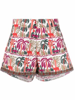Le Sirenuse jungle-print high-waisted cotton shorts - Neutrals