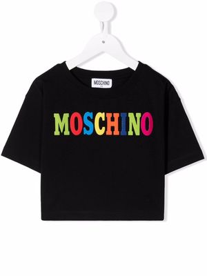 Moschino Kids colourblock logo cropped T-shirt - Black