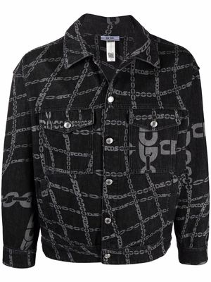 Gcds chain-logo print denim jacket - Neutrals
