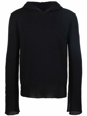 Rick Owens slit-sleeve knitted hoodie - Black