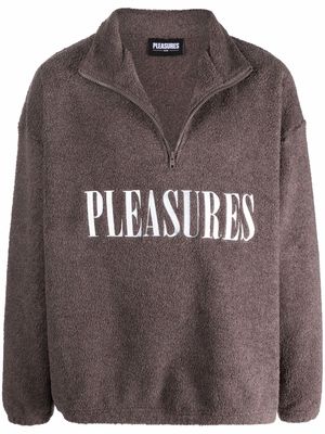 Pleasures logo-embroidered teddy fleece hoodie - Purple