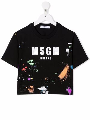 MSGM Kids paint-splatter logo T-shirt - Black