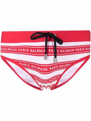 Balmain logo-stripe drawstring briefs - Red