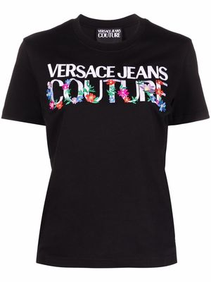 Versace Jeans Couture floral-embroidered cotton T-shirt - Black