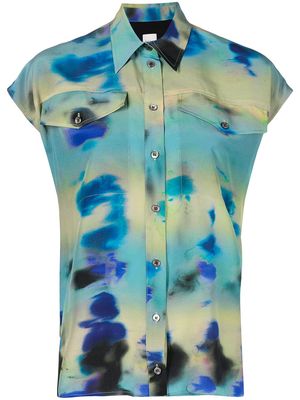 PAUL SMITH abstract-print short-sleeve silk blouse - Blue