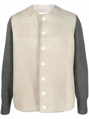 Maison Margiela collarless panelled leather jacket - Neutrals
