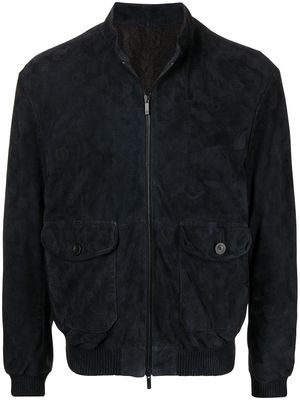 Giorgio Armani logo-jacquard suede-leather jacket - Blue