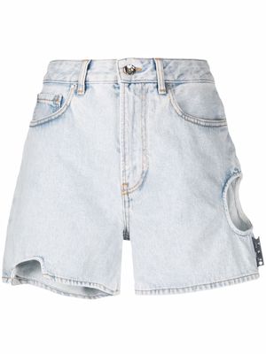 Off-White cut-out high-waisted denim shorts - Blue