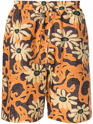 Nanushka floral-print elasticated-waist Bermuda shorts - Orange