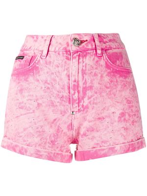Philipp Plein acid-wash denim shorts - Pink