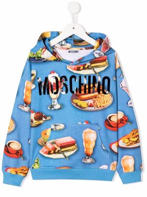 Moschino Kids fast food logo-print relaxed hoodie - Blue