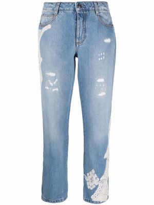Ermanno Scervino lace-applique distressed jeans - Blue