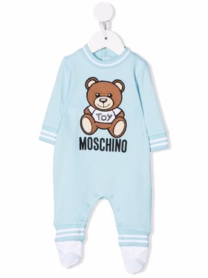 Moschino Kids Teddy-embroidered babygrow - Blue