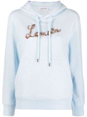 LANVIN crystal-embellished logo hoodie - Blue