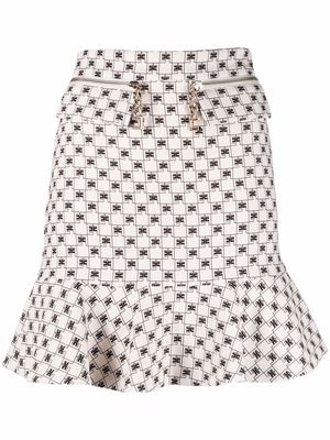 Elisabetta Franchi monogram-print ruffle mini skirt - Neutrals