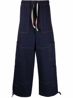 Wales Bonner drawstring-waist wide leg trousers - Blue