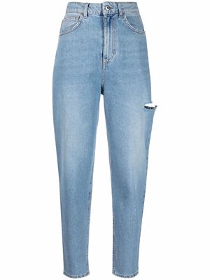 LIU JO ripped-detail high-waisted straight leg jeans - Blue