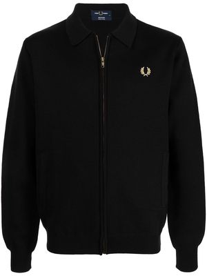 FRED PERRY embroidered-logo zip cardigan - Black