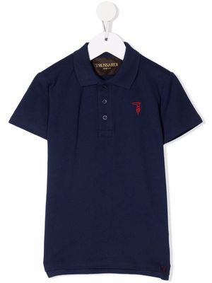 TRUSSARDI JUNIOR embroidered-logo cotton polo shirt - Blue