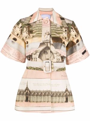 Patou graphic-print belted short sleeved shirt - Neutrals