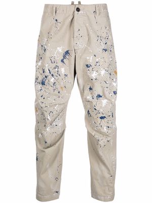 Dsquared2 cropped paint-splatter trousers - Neutrals
