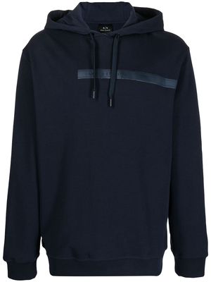 Armani Exchange logo-stripe cotton-blend hoodie - Blue