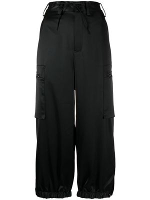Y-3 satin-effect cropped track pants - Black
