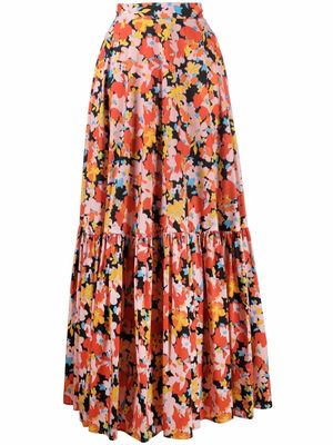 Plan C abstract-print tiered full skirt - Pink