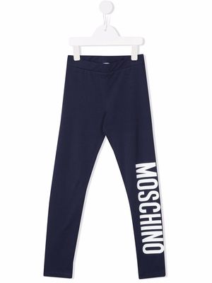Moschino Kids logo-print cotton leggings - Blue