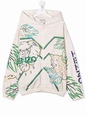 Kenzo Kids logo-embroidered zip-up hoodie - Neutrals