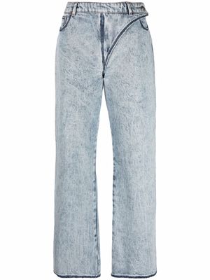 Nina Ricci strap-detail acid wash straight-leg jeans - Blue