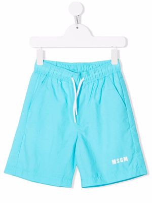 MSGM Kids logo-print drawstring swim shorts - Blue