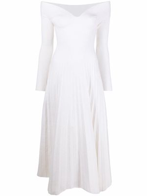 Maria Lucia Hohan off-shoulder ribbed-knit flared dress - White