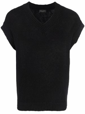 Roberto Collina V-neck cotton-linen T-shirt - Black