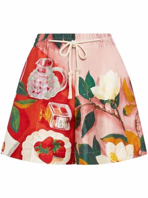 Oscar de la Renta floral-print satin shorts - Pink